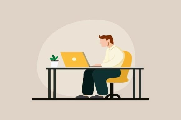 Business Man Working on Laptop Flat Icon Set