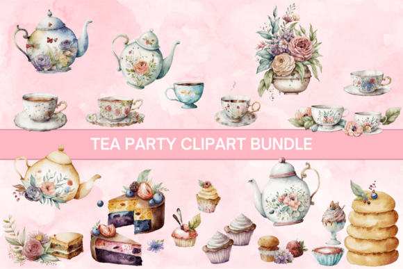 Elegant Tea Party Watercolor Clipart Pack