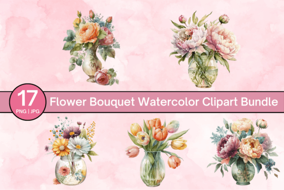 Elevate Your Creative Projects with a Flower Bouquet Watercolor Clipart Bundle