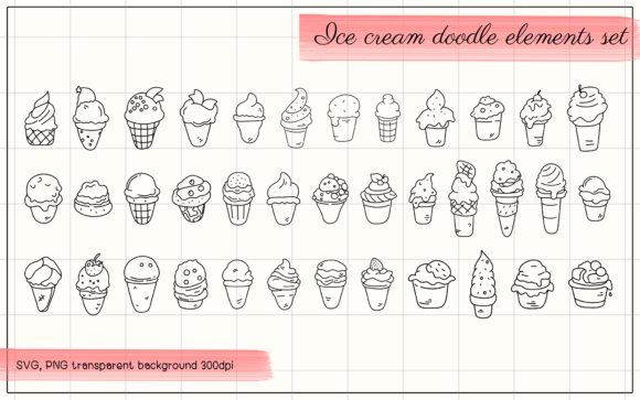 Minimal Ice Cream Line Art Assets