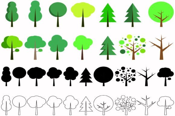 Trees Collection Set Icons Botanical: Elevating Design with Nature-Inspired Line Art